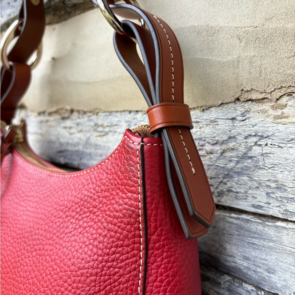 Dooney & Bourke Red Pebble Grain  Leather Hobo with Brown Leather Strap NWOT - Picture 11 of 13